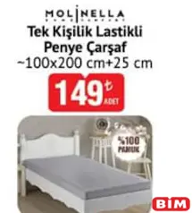 MOLİNELLA TEK KİŞİLİK LASTİKLİ PENYE ÇARŞAF 100X200 CM fiyat ve kampanya bilgisi